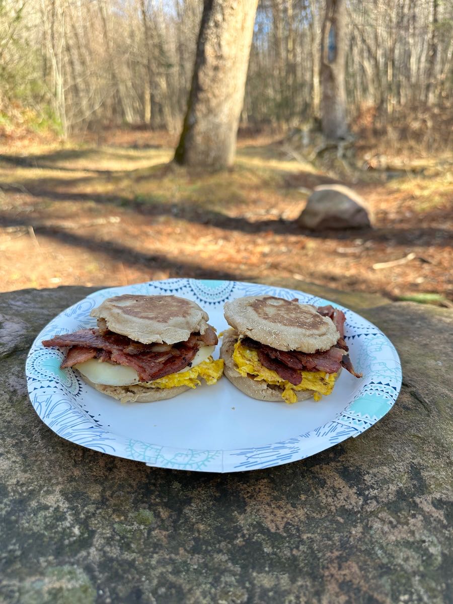 easy camping breakfast sandwiches made in a truck camper
